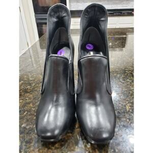 Leon Max Black Women's Leather Upper Closed Toe Block Heeled Shoes Size 8M